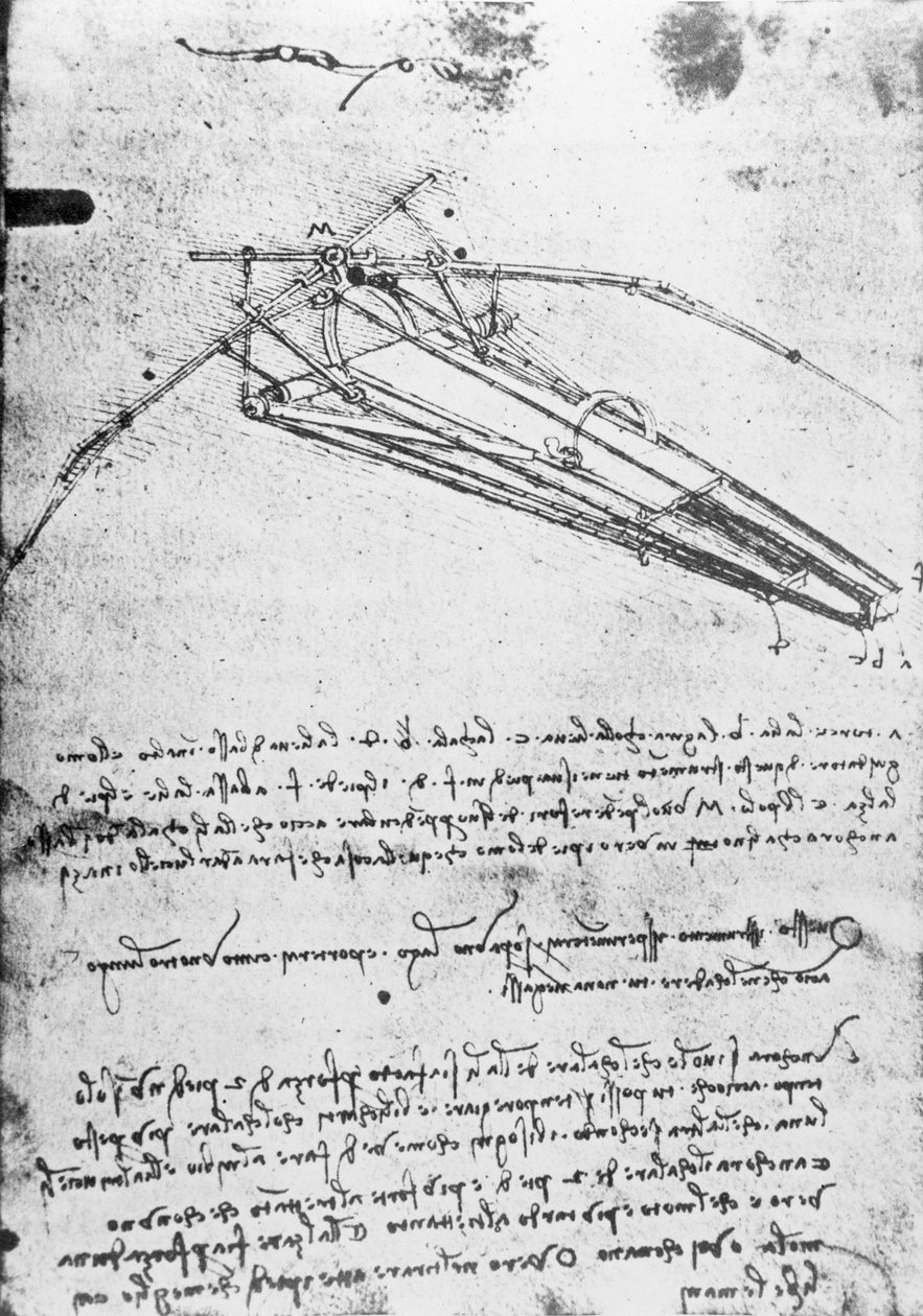 MS B 2173，对开74v：研究飞行器，1487-1490 作者 达芬奇（Leonardo da Vinci）