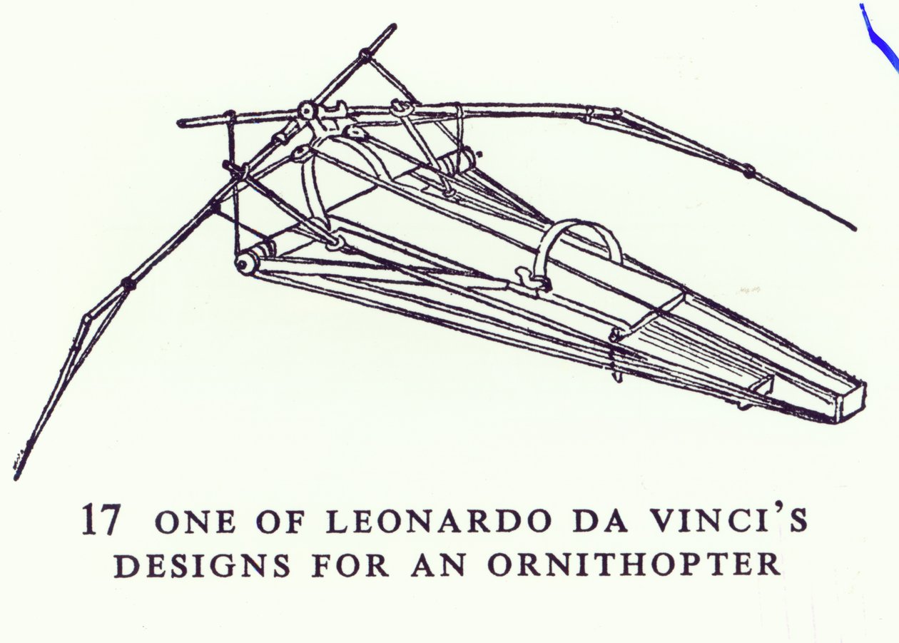 莱昂纳多·达·芬奇（Leonardo da Vinci）设计的Ornithopter之一，来自手稿B的图表副本，1488-89 作者 达芬奇（Leonardo da Vinci）