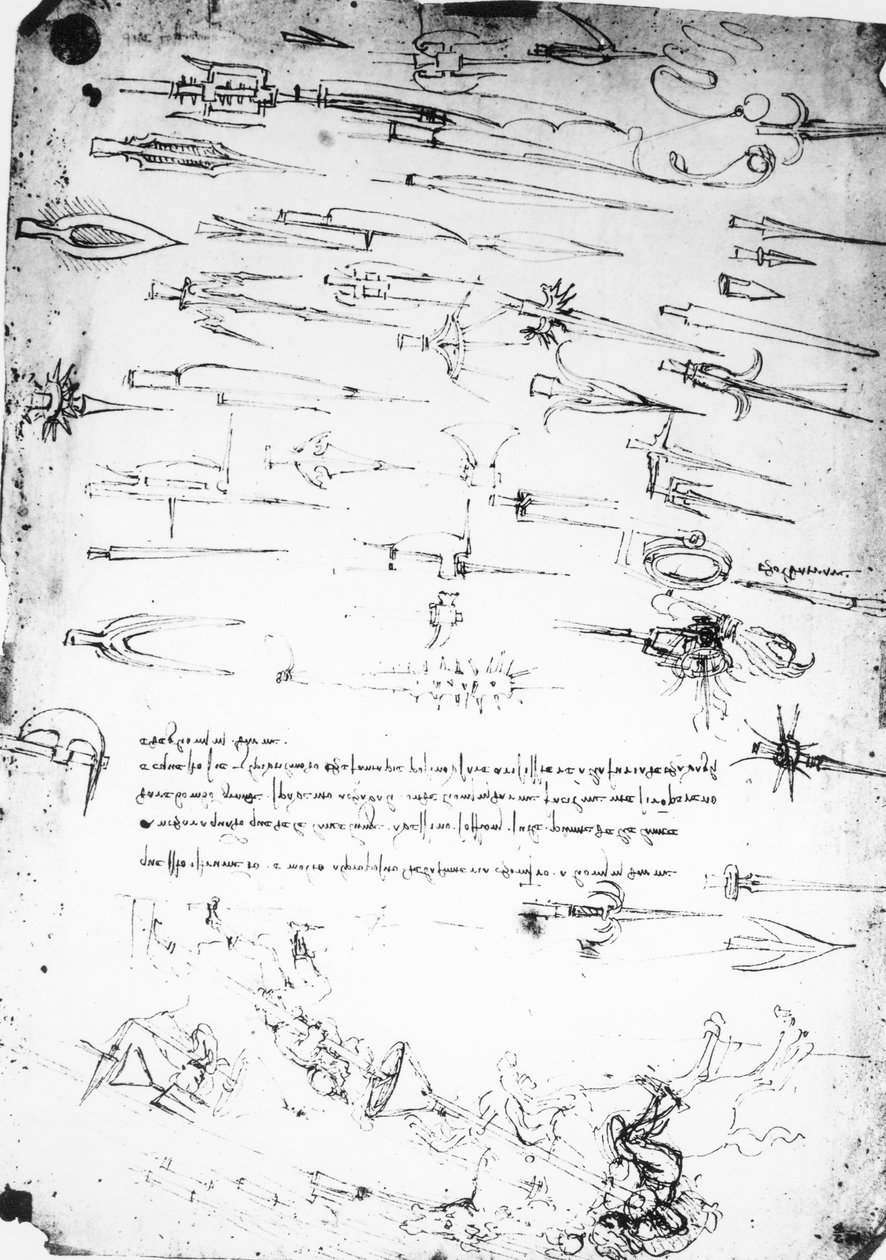 在战斗中的步兵和骑兵的研究表，以及halgards，1485-1488 作者 达芬奇（Leonardo da Vinci）