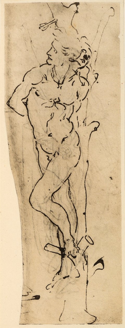 圣塞巴斯蒂安;莱昂纳多达芬奇在白纸上画银点。 Kunsthalle，印刷和绘画室，汉堡。 作者 达芬奇（Leonardo da Vinci）