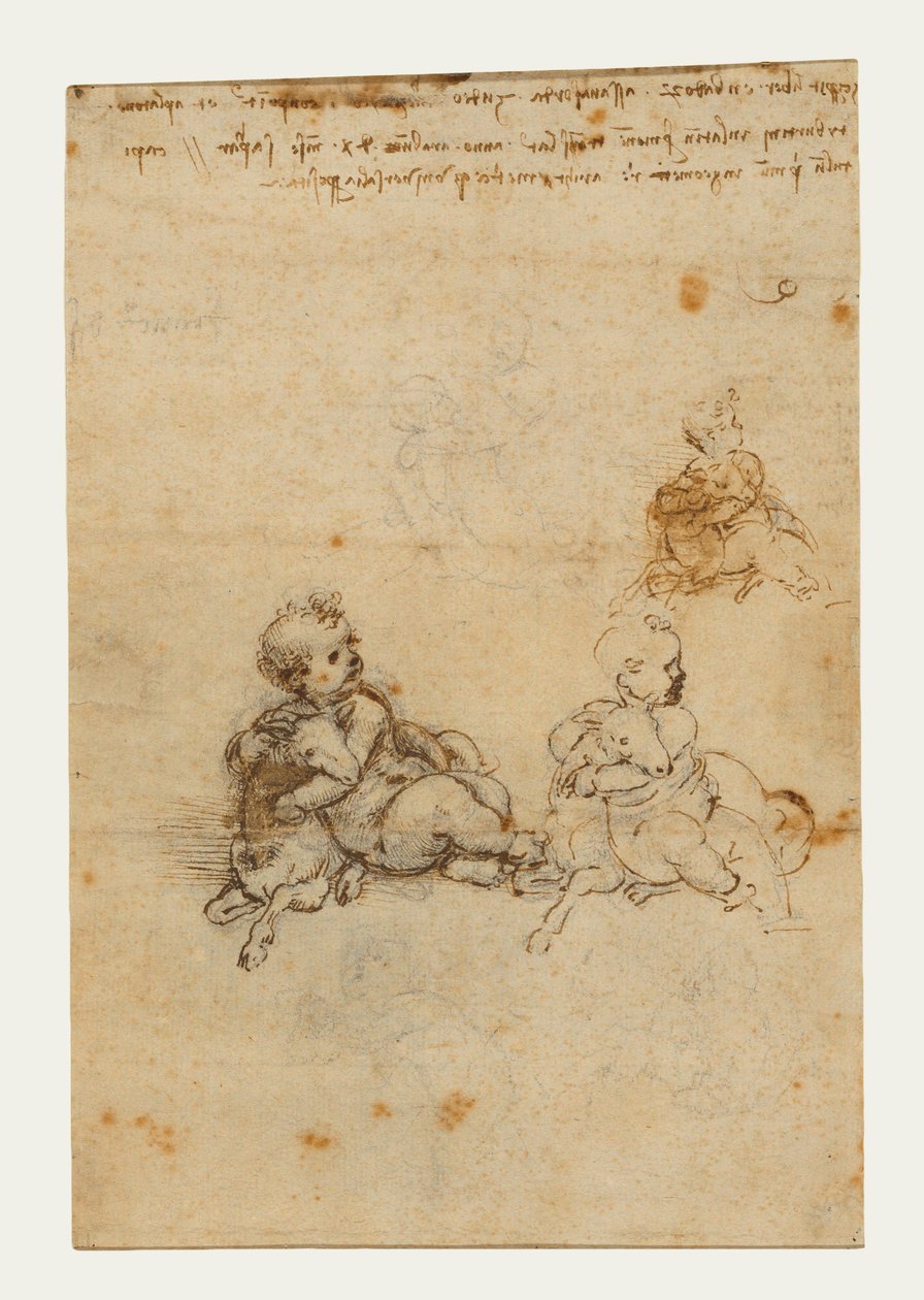 研究基督孩子与羔羊，c.1503-1506（黑色粉笔，钢笔和棕色墨水） 作者 达芬奇（Leonardo da Vinci）