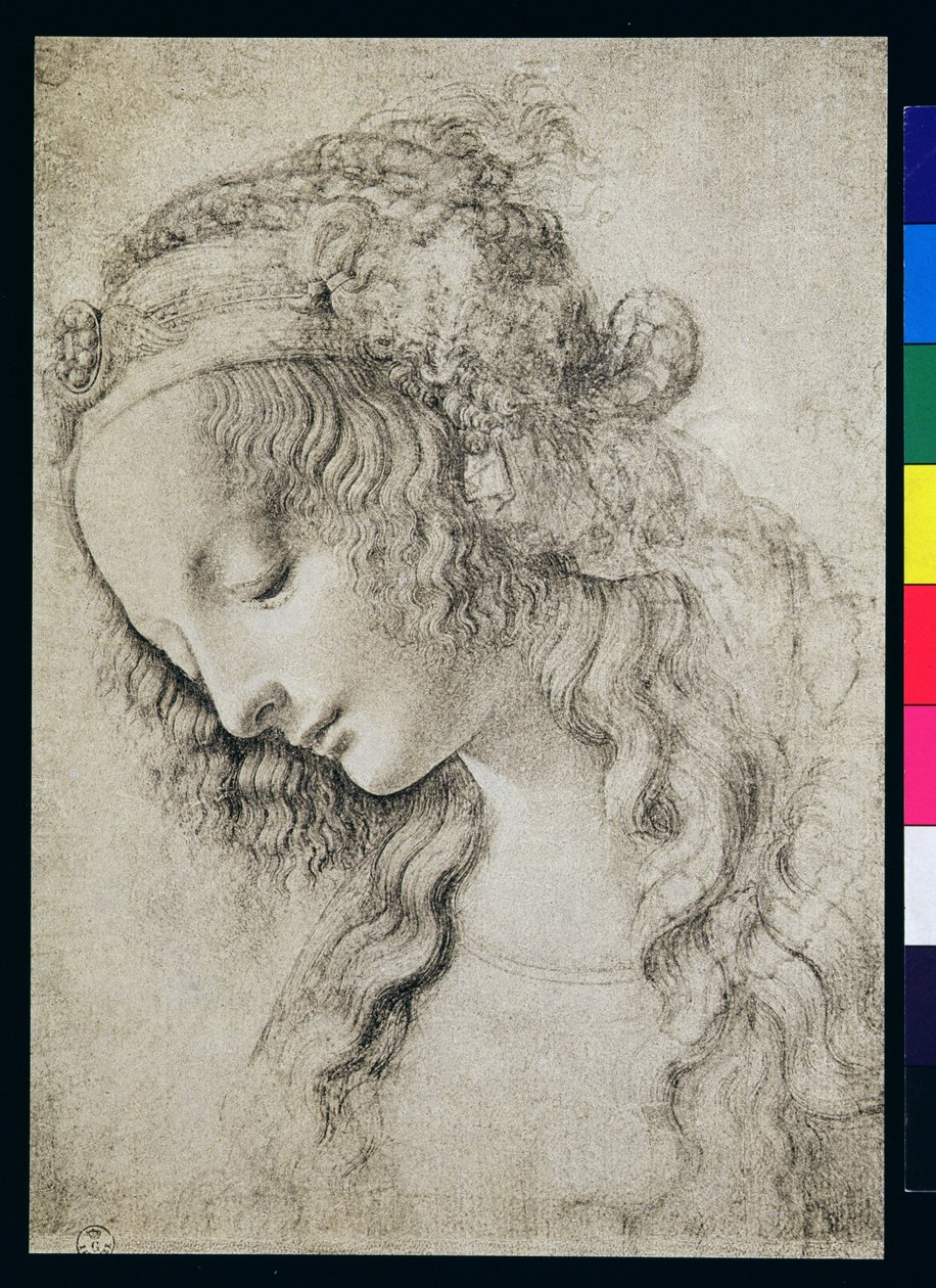 研究抹大拉的马利亚（纸上的木炭） 作者 达芬奇（Leonardo da Vinci）