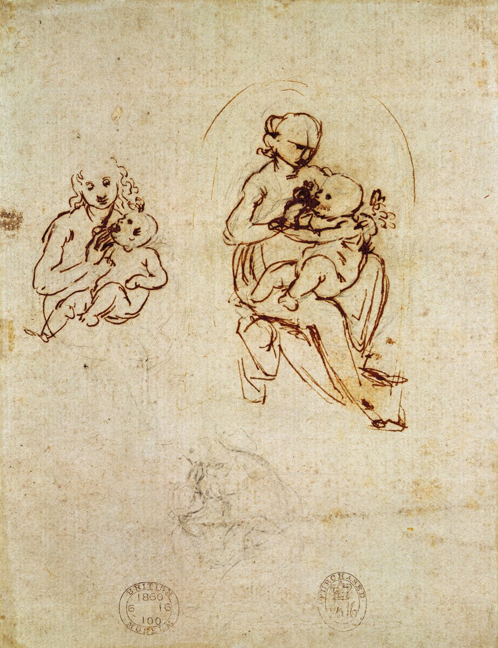 研究圣母子女，c.1478-1480（墨水和铅笔在纸上） 作者 达芬奇（Leonardo da Vinci）