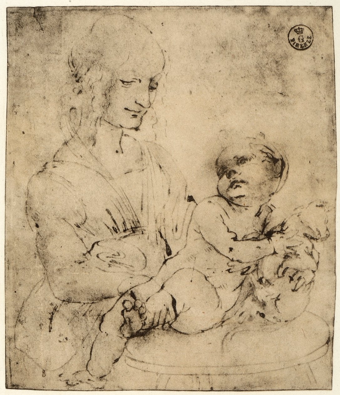 研究麦当娜和儿童（纸上的黑色墨水） 作者 达芬奇（Leonardo da Vinci）
