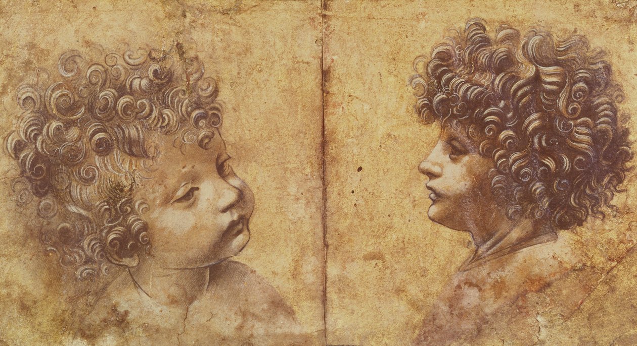 研究一个孩子的头部（红色粉笔在纸上用白色加高） 作者 达芬奇（Leonardo da Vinci）