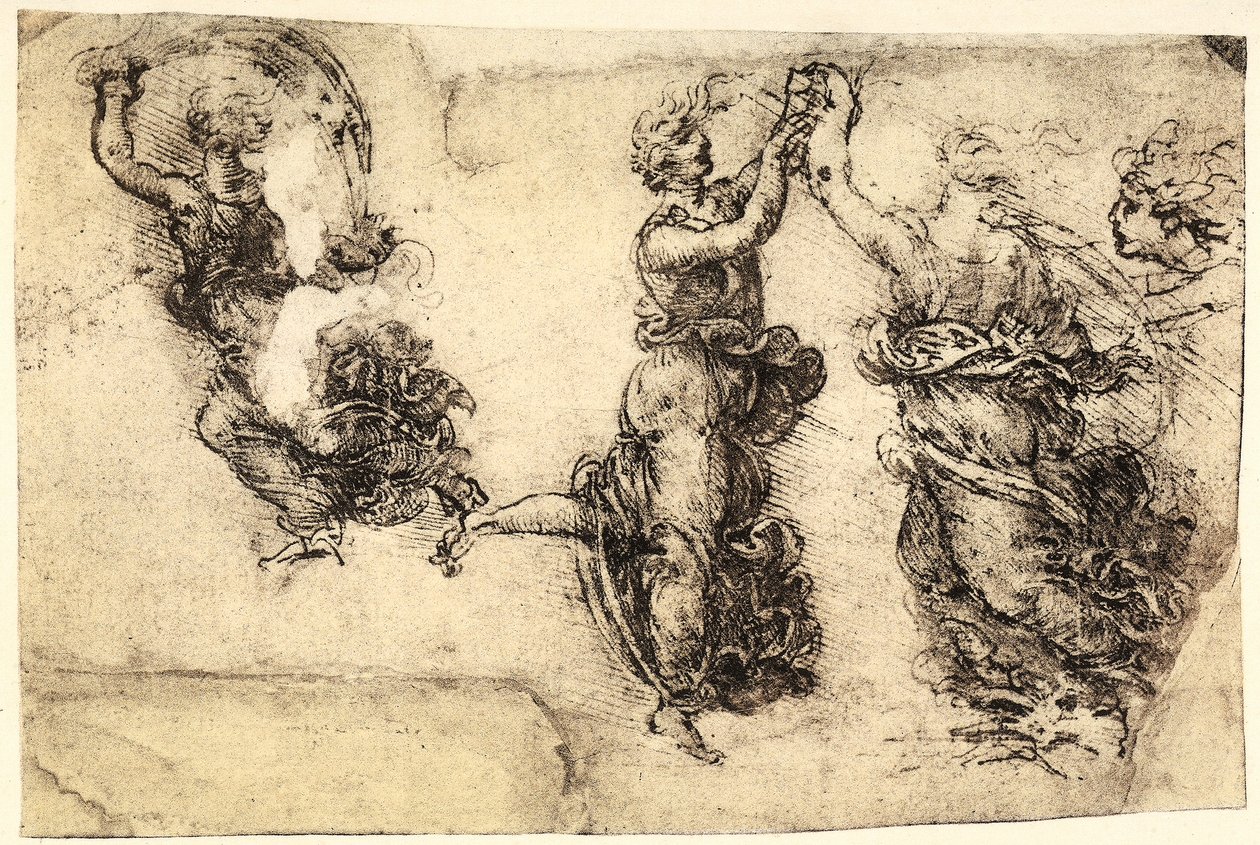 一些舞蹈女性人物的研究;莱昂纳多·达·芬奇（Leonardo da Vinci）将纸笔画在纸上，并保存在威尼斯学院画廊。 作者 达芬奇（Leonardo da Vinci）