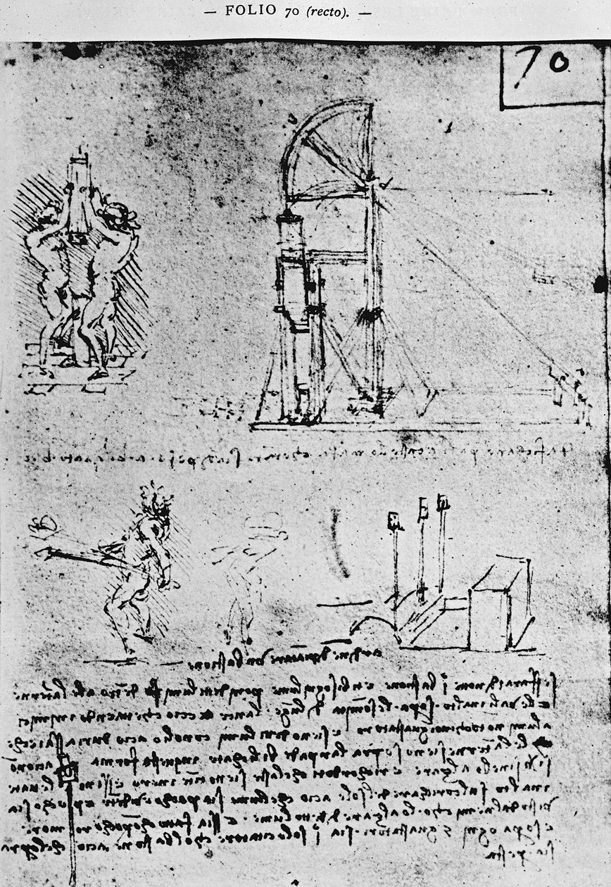 关于如何在夜间建造堡垒的建议， 70r来自巴黎手稿B，1488-90 作者 达芬奇（Leonardo da Vinci）