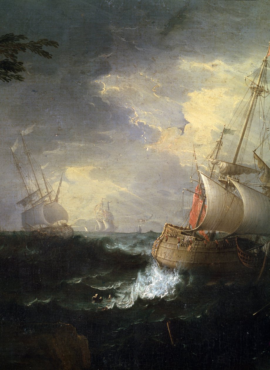 "tempete en mer"（暴风雨的大海）细节。Peinture de Leonardo Coccorante (1680-1750) 18eme siecle Musee des Beaux Arts de Mikalojus Konstantinas Ciurlionis, Kaunas, Lituanie 作者 莱昂纳多·科科兰特