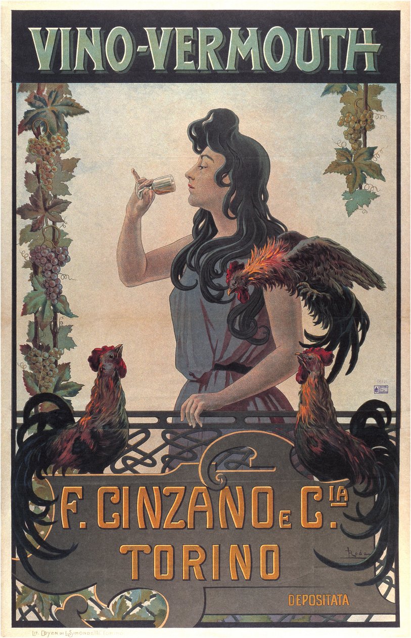 葡萄酒-苦艾酒广告，约 1900 年（印刷品） 作者 莱昂纳多·罗达（Leonardo Roda）