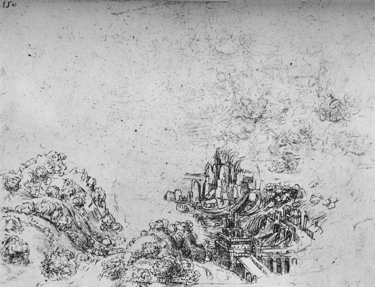 洪水闯入山谷，c1480 1945年 作者 达芬奇（Leonardo da Vinci）