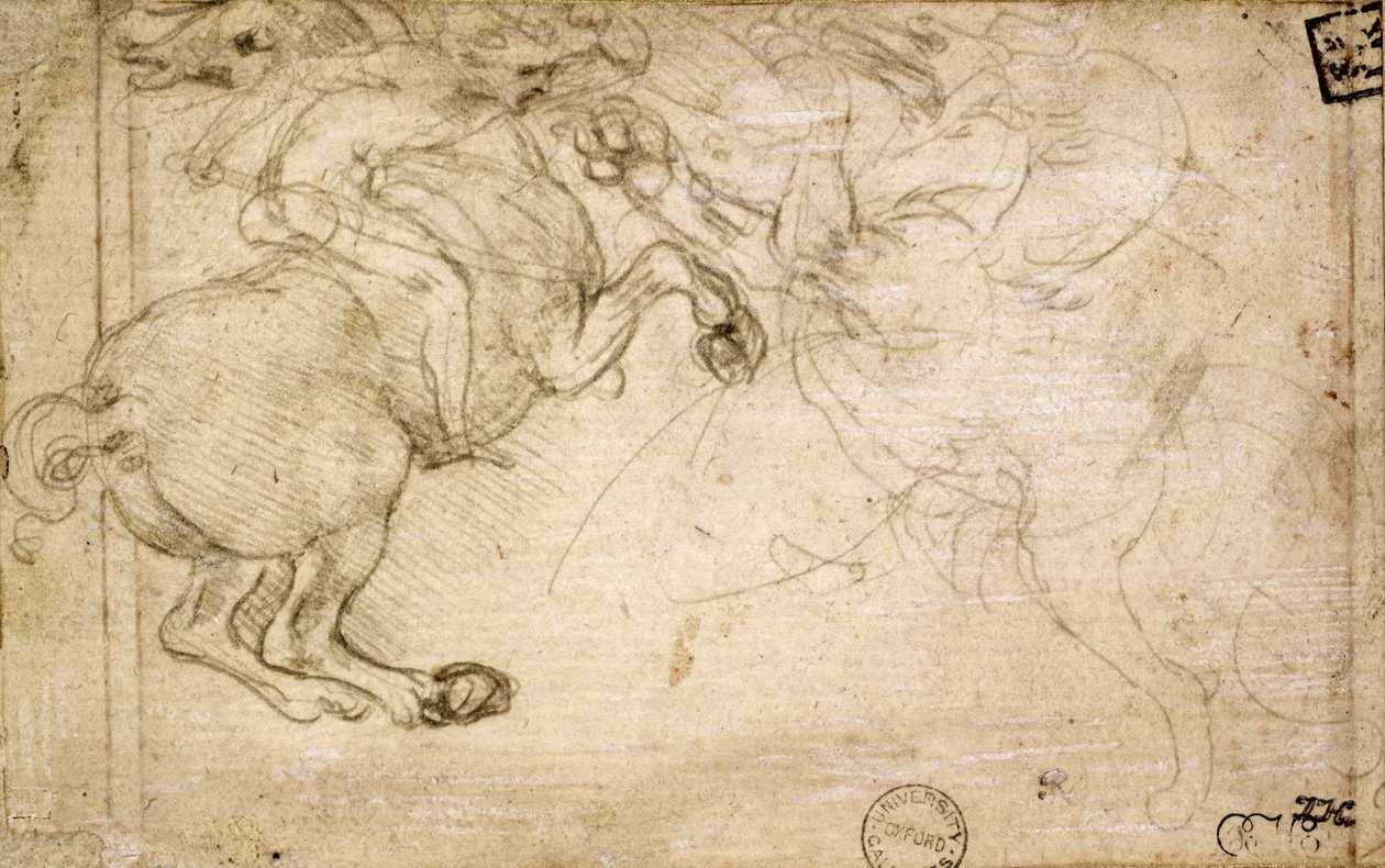 16世纪与格里芬作战的骑士（纸上银点） 作者 达芬奇（Leonardo da Vinci）