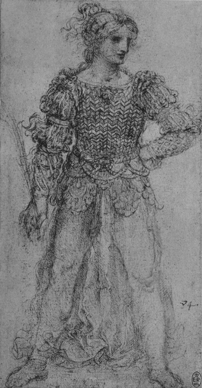 一名穿着交错织带上衣的女人，c1480 1945年 作者 达芬奇（Leonardo da Vinci）