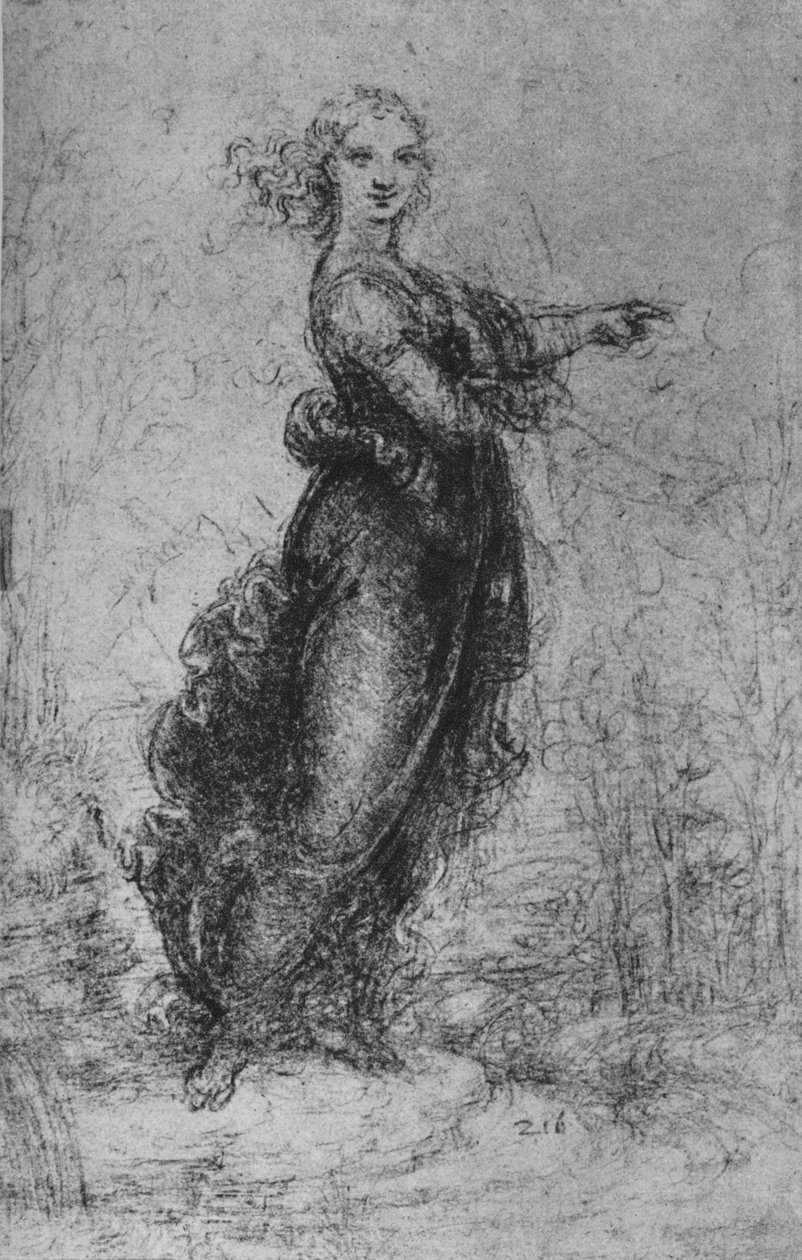指向年轻女子，c1480 1945 作者 达芬奇（Leonardo da Vinci）