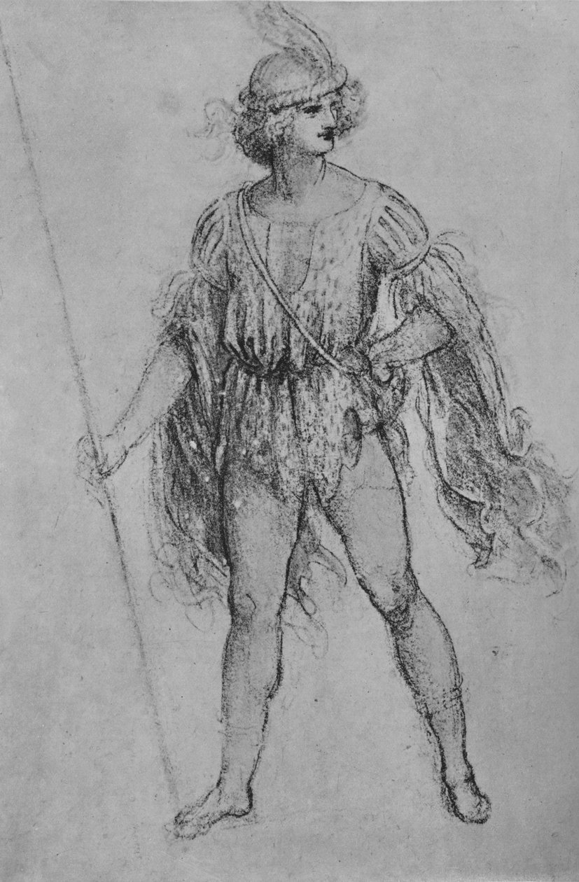 《带长矛的青年》，c1480 1945年 作者 达芬奇（Leonardo da Vinci）