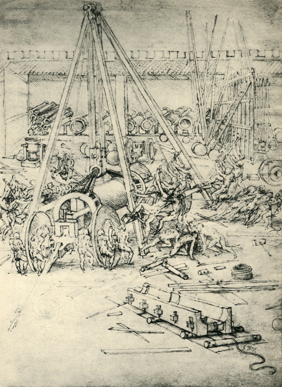 1943年，武器库中的场景，c1485-1490。 作者 达芬奇（Leonardo da Vinci）