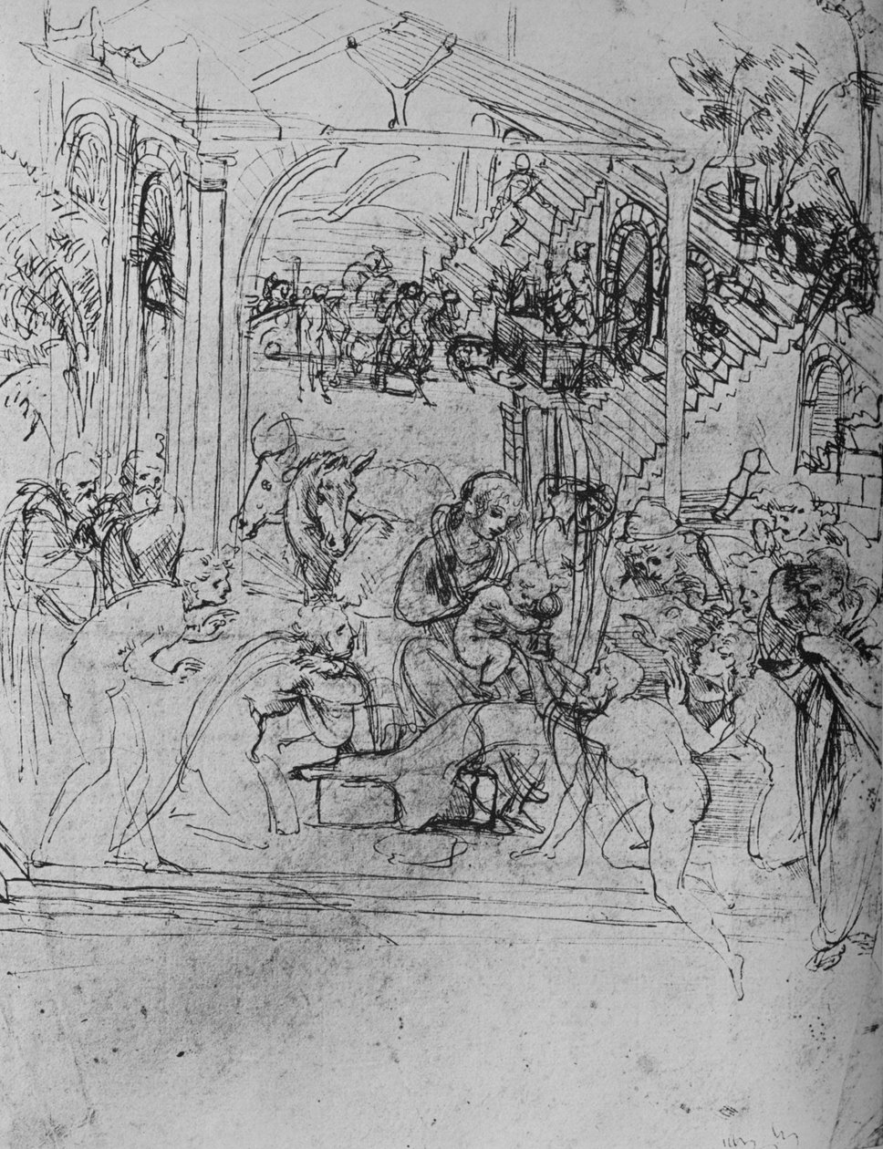 国王的崇拜：作曲草图，1478-1481年1945年 作者 达芬奇（Leonardo da Vinci）
