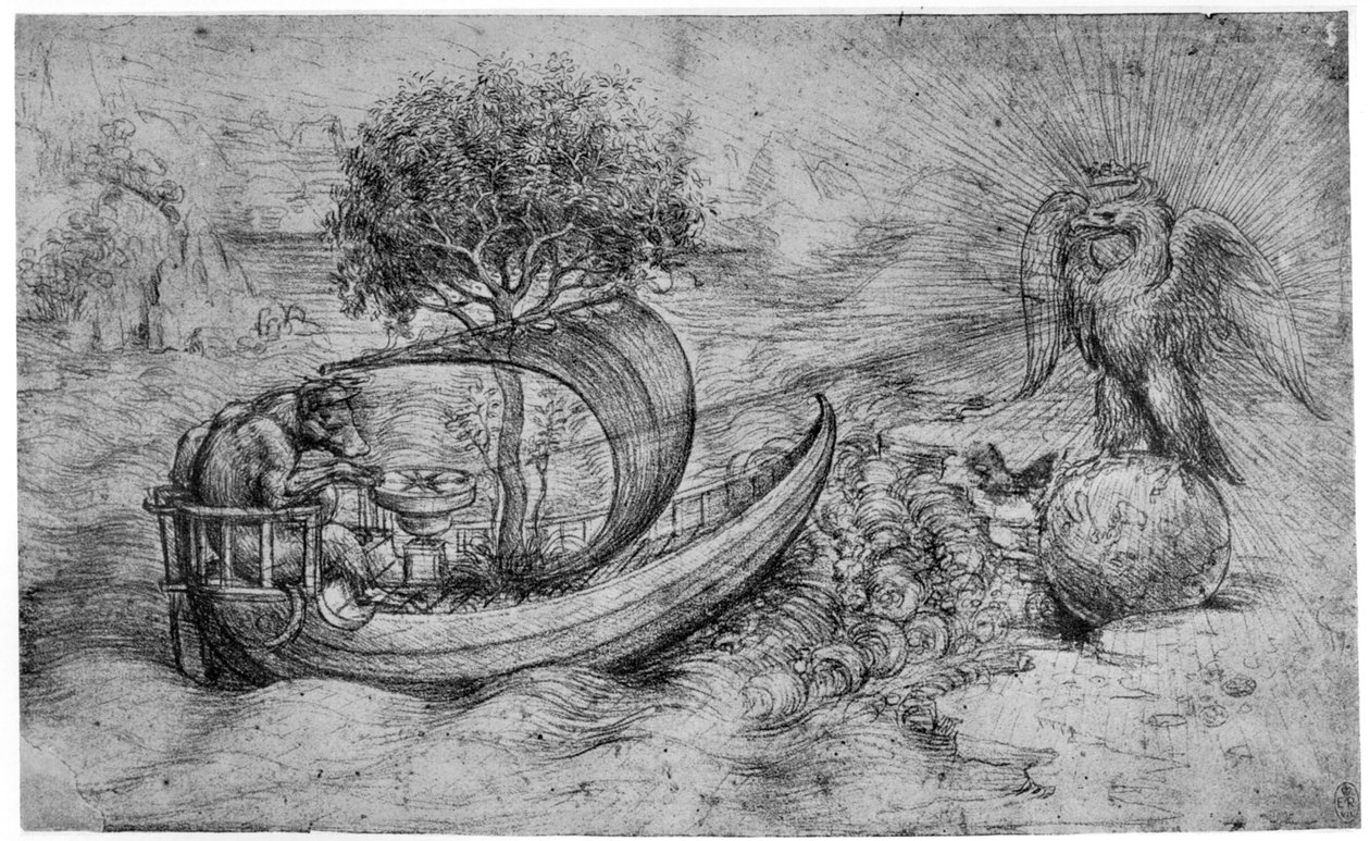 寓言与狼和鹰，c1516 1954年。 作者 达芬奇（Leonardo da Vinci）