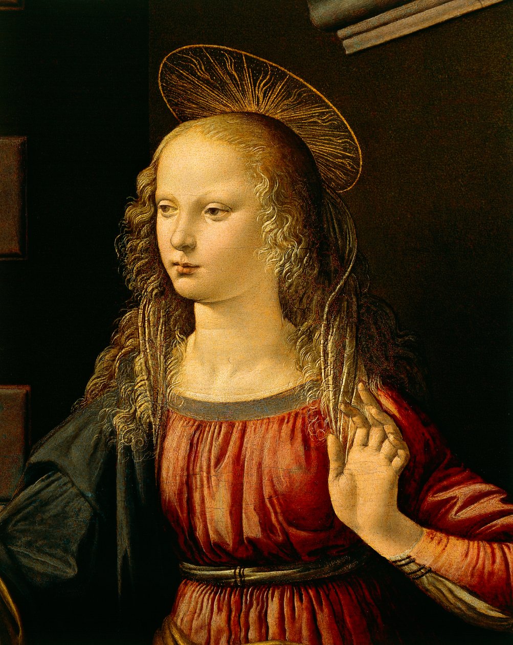 圣母领报，约 1475 年（木板上的油彩和蛋彩画） 作者 达芬奇（Leonardo da Vinci）