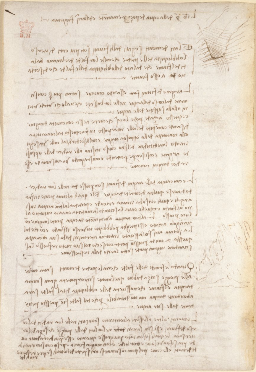 阿伦德尔 263 号， f.25v 关于水造成的侵蚀的注释和粗略草图，选自 "阿伦德尔法典"（纸上的钢笔和墨水）。 作者 达芬奇（Leonardo da Vinci）