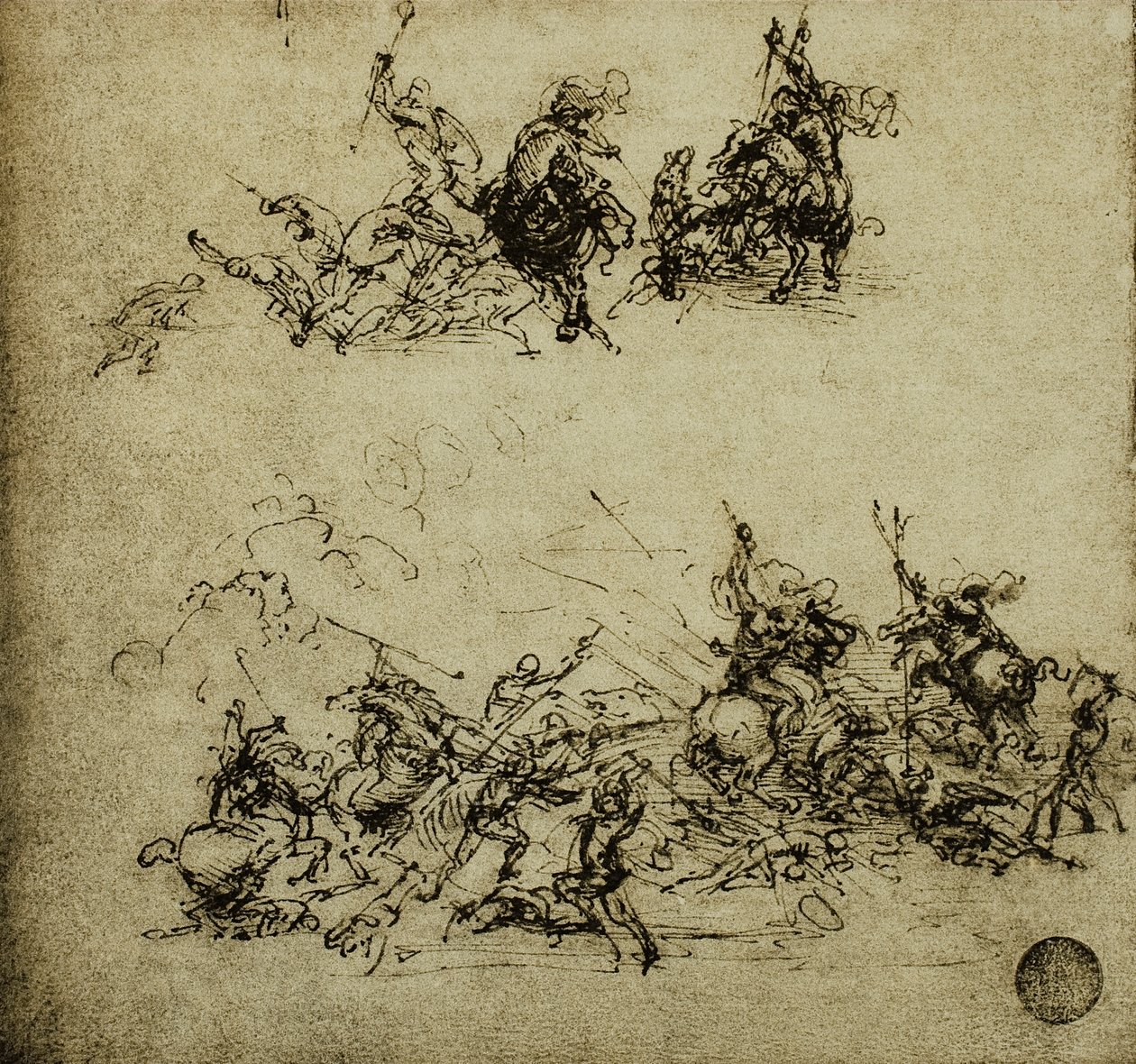 战斗场面;莱昂纳多达芬奇画的。 Gallerie dellAccademia，威尼斯 作者 达芬奇（Leonardo da Vinci）