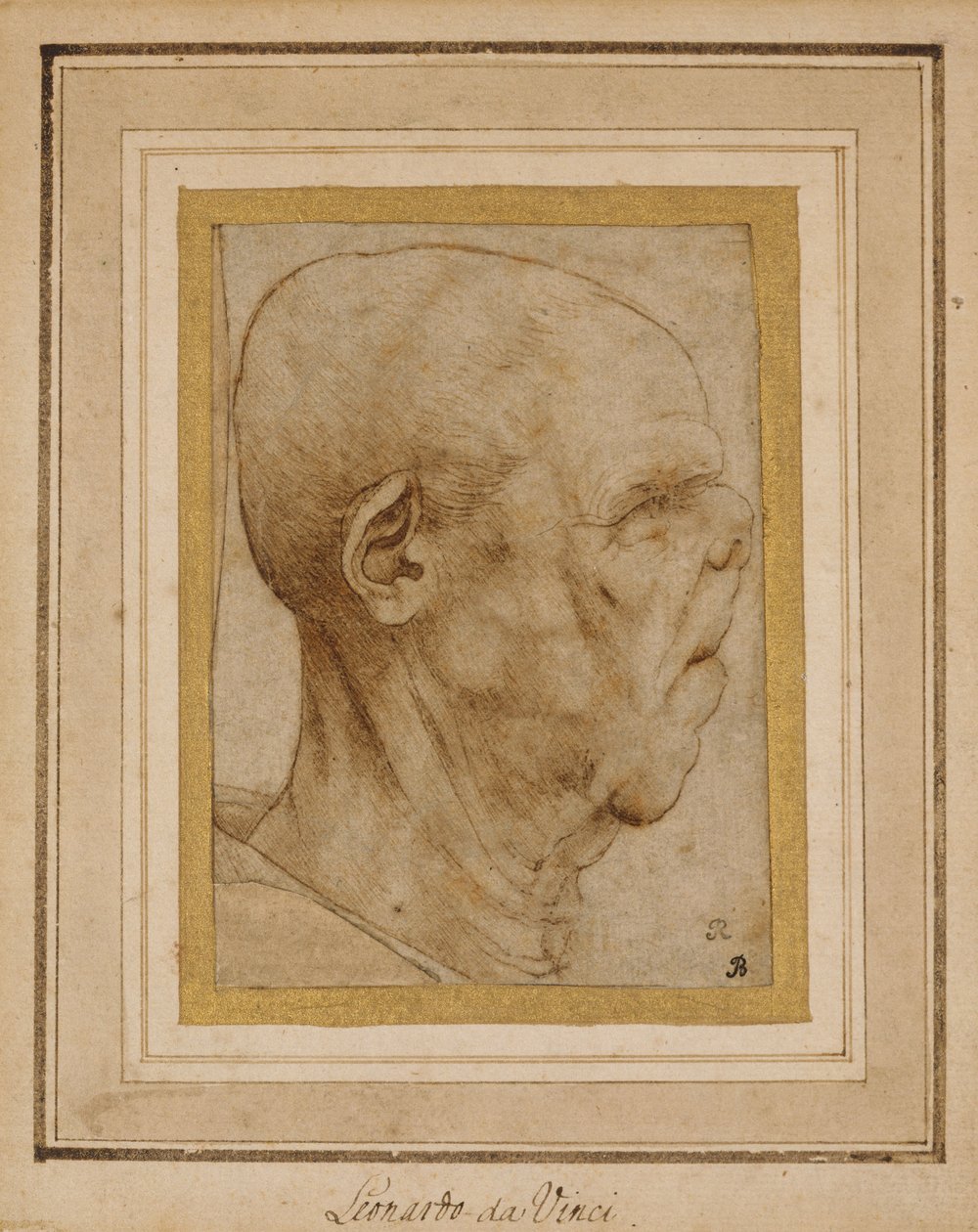 一位老人的头的讽刺画，在右侧，大约c.1507 作者 达芬奇（Leonardo da Vinci）