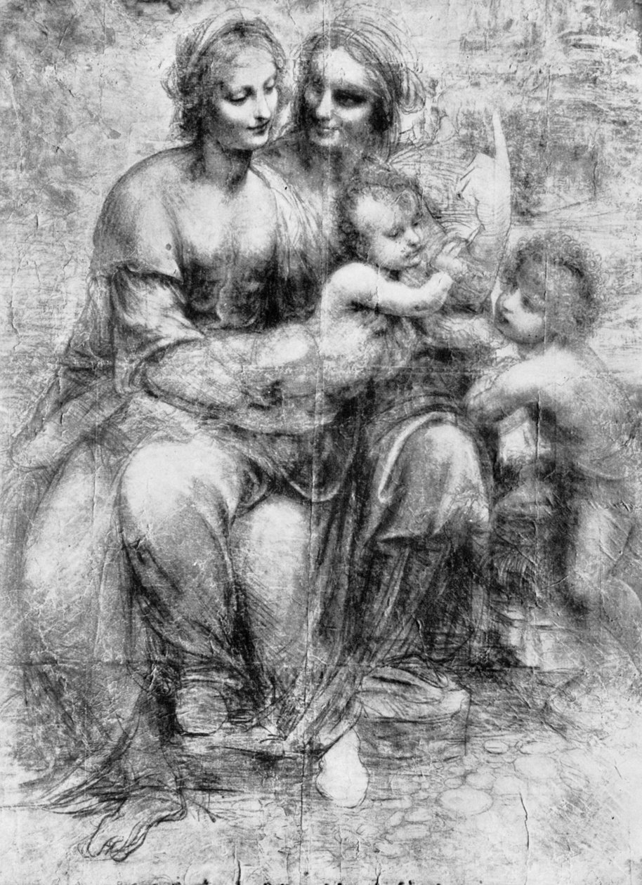圣安妮与圣母、圣婴和圣约翰的漫画，15世纪1930年。 作者 达芬奇（Leonardo da Vinci）