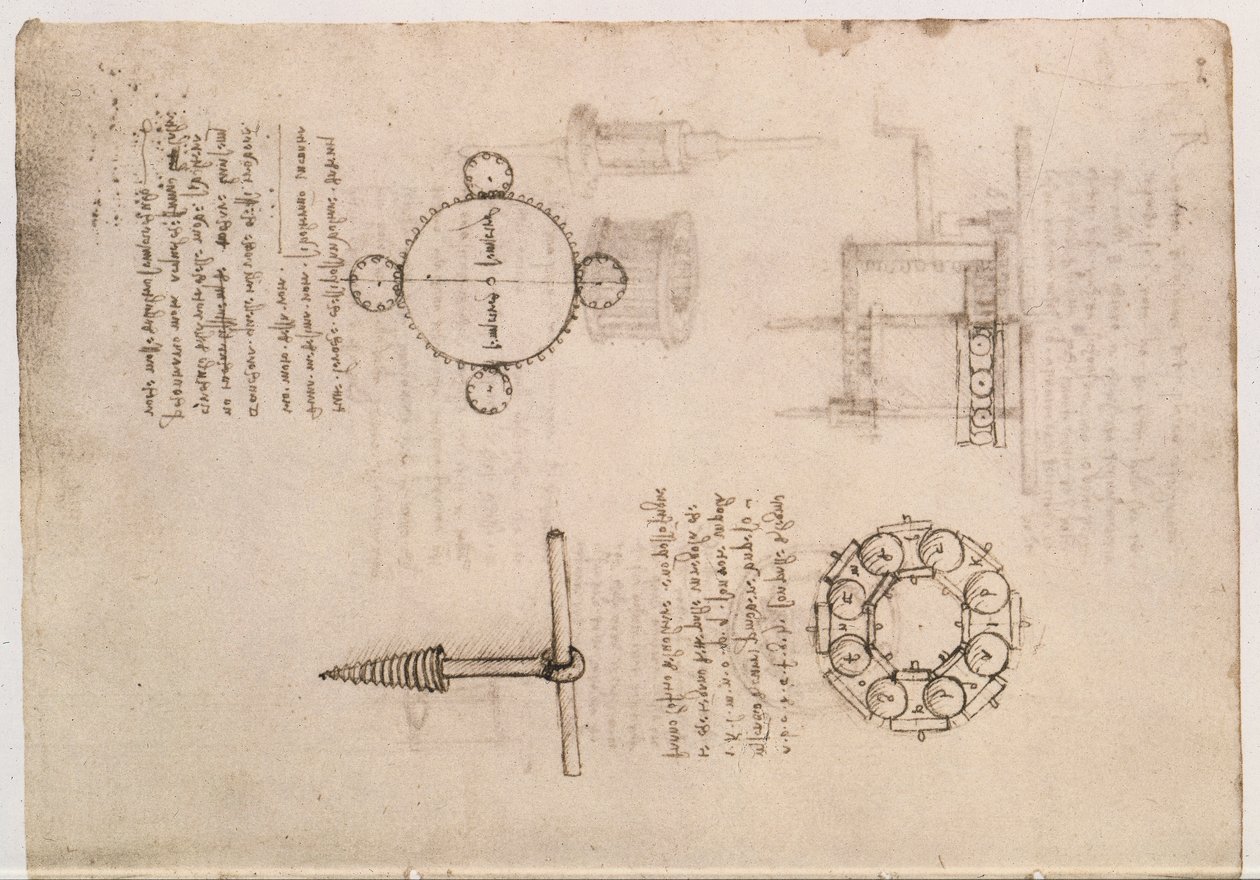 马德里法典I f.20，机械研究 作者 达芬奇（Leonardo da Vinci）