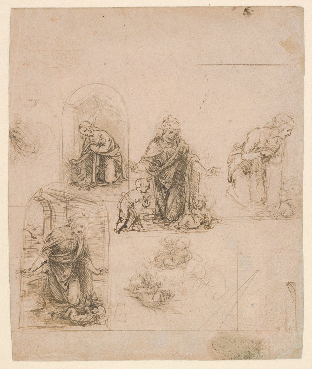 1480-85（基点儿童）圣母赐予基督儿童的构图素描 作者 达芬奇（Leonardo da Vinci）