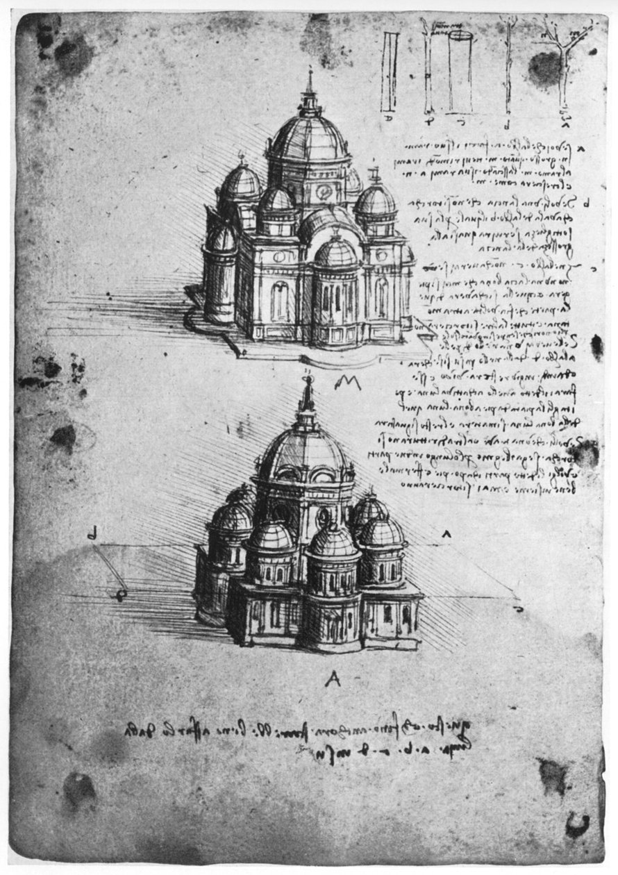 中央教堂的设计，c1488-1490 1954。 作者 达芬奇（Leonardo da Vinci）