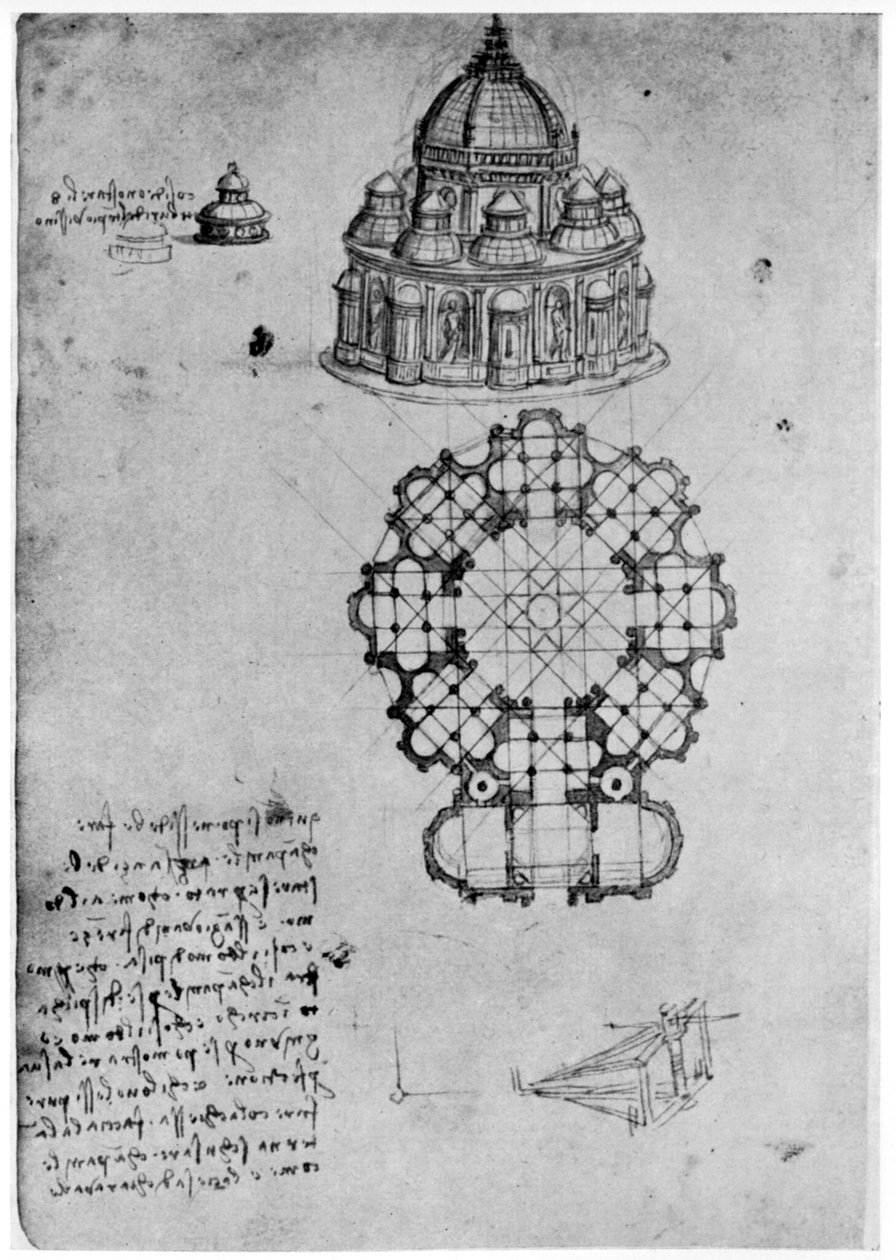 中央教堂的设计，c1488 1954。 作者 达芬奇（Leonardo da Vinci）