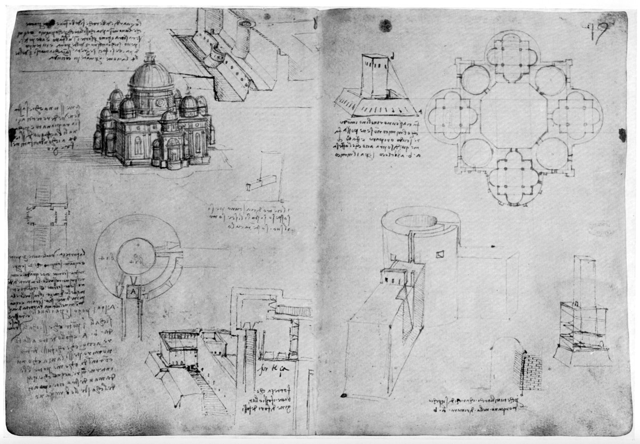 1954年15世纪末或16世纪初的集中式建筑设计。 作者 达芬奇（Leonardo da Vinci）