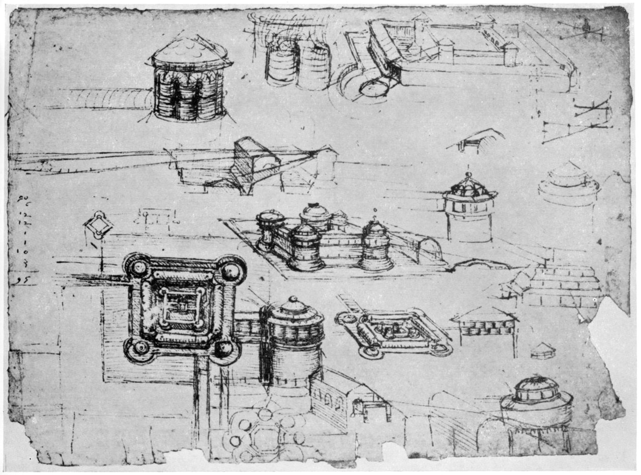 堡垒设计，1500年至1505年，1954年。 作者 达芬奇（Leonardo da Vinci）