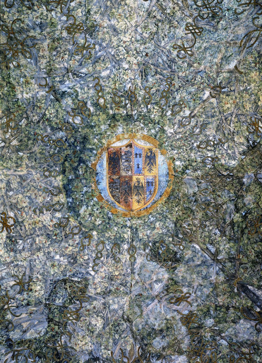 Sala delle Asse的拱形天花板的细节与几何分支荫径设计的，c.1498 作者 达芬奇（Leonardo da Vinci）