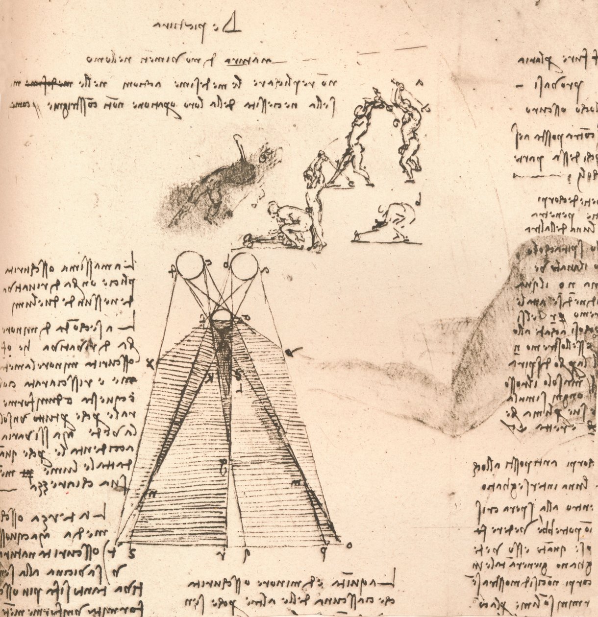 图示明暗理论的示意图和图形草图，c1472-c1519 1883 作者 达芬奇（Leonardo da Vinci）