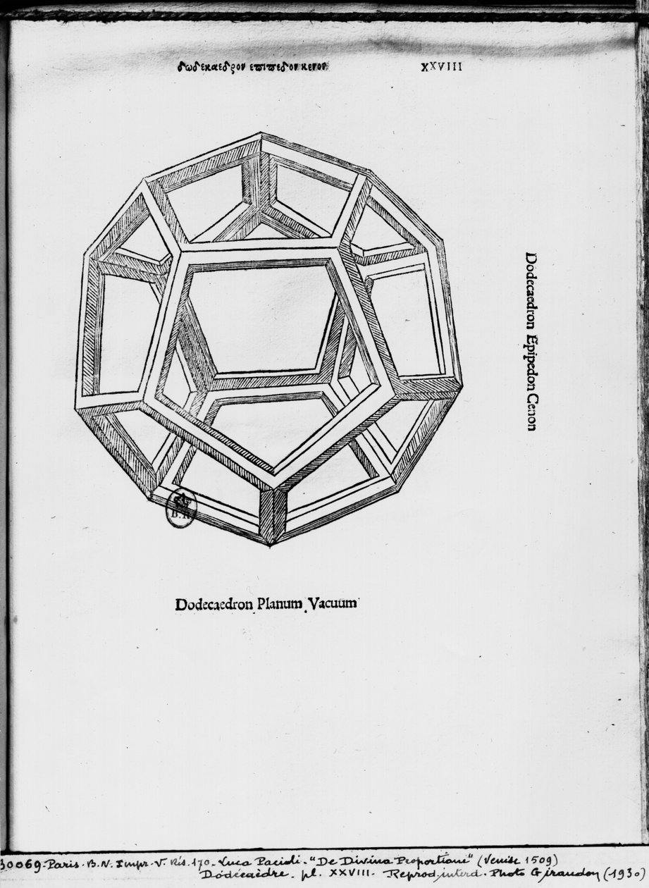 Dodecahedron，来自Luca Pacioli的&39;De Divina Proportione&39;，1509年出版，威尼斯 作者 达芬奇（Leonardo da Vinci）