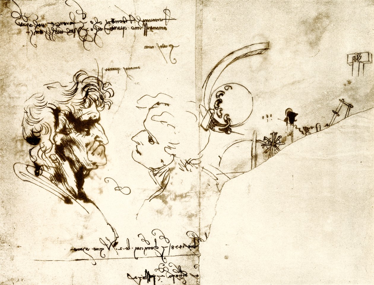 两个男性头的草稿 作者 达芬奇（Leonardo da Vinci）