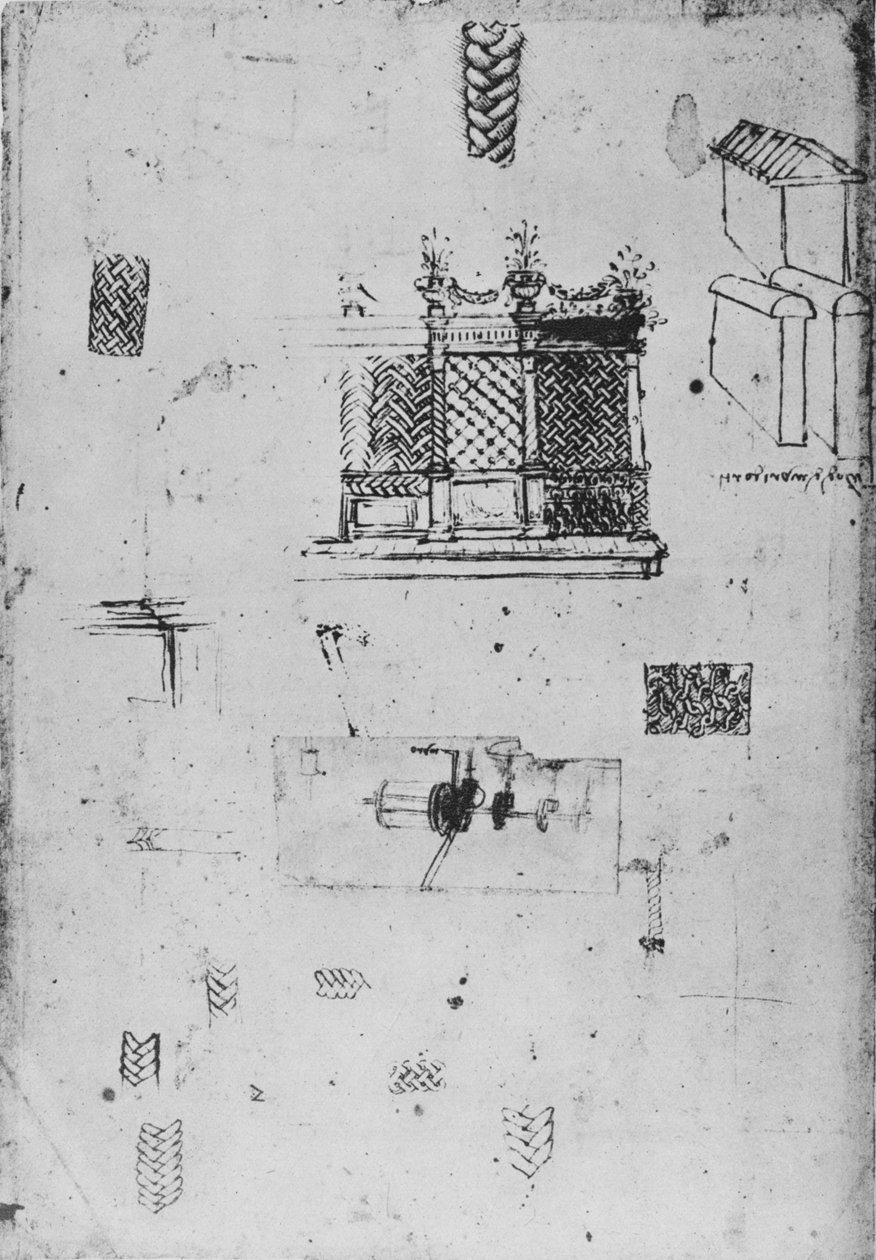 装饰屏风和其他草图的绘制，c1480 1945年 作者 达芬奇（Leonardo da Vinci）