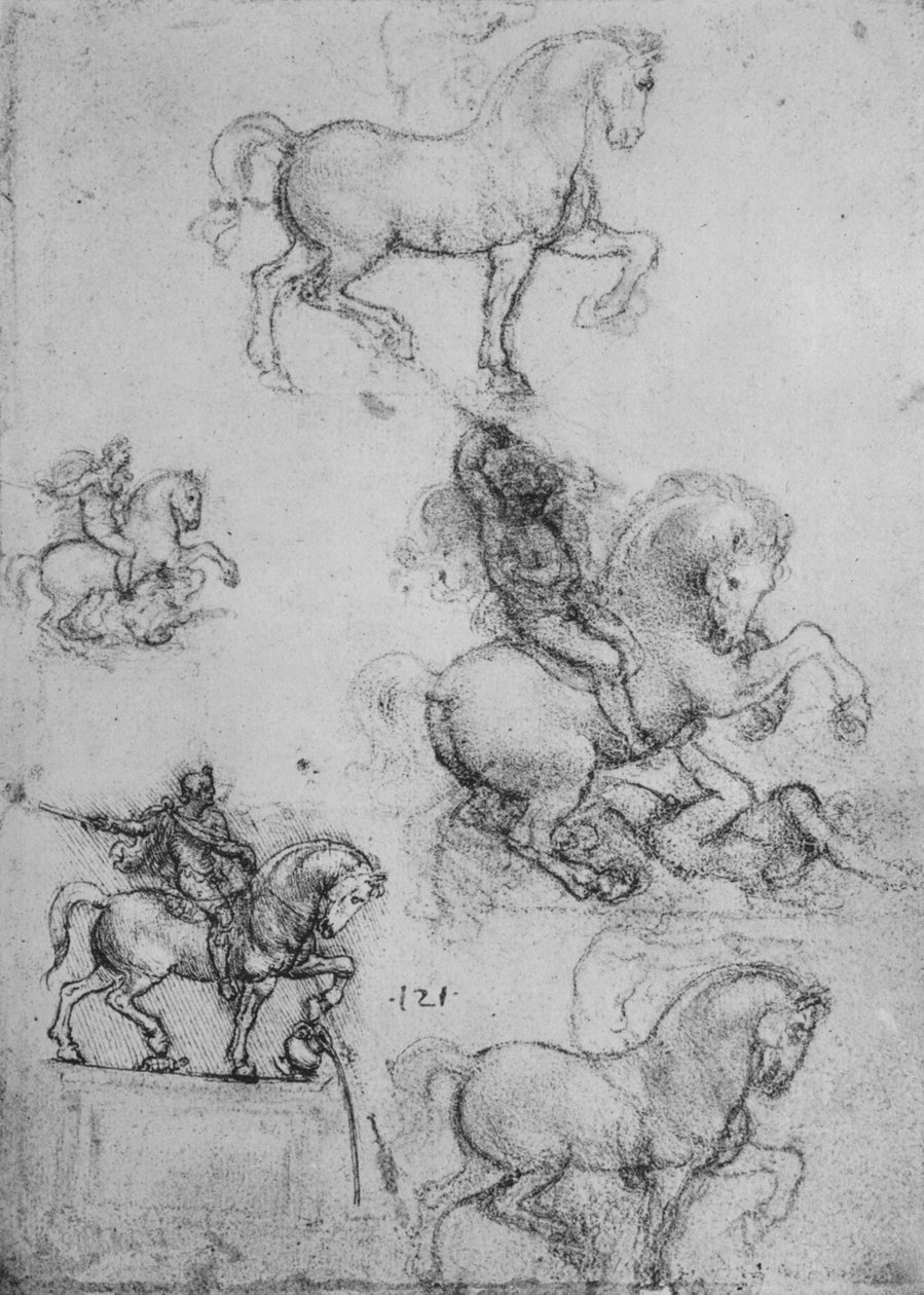 五匹马和骑手研究，c1480 1945年 作者 达芬奇（Leonardo da Vinci）
