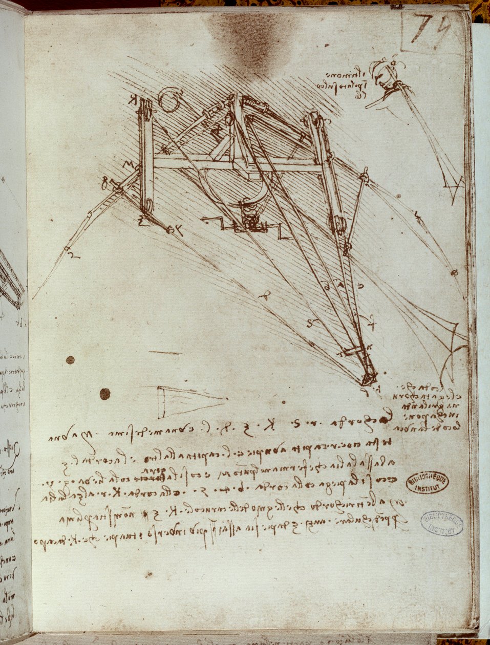 飞行器绘图。 莱昂纳多·达·芬奇 (Leonardo da Vinci) 手稿 作者 达芬奇（Leonardo da Vinci）