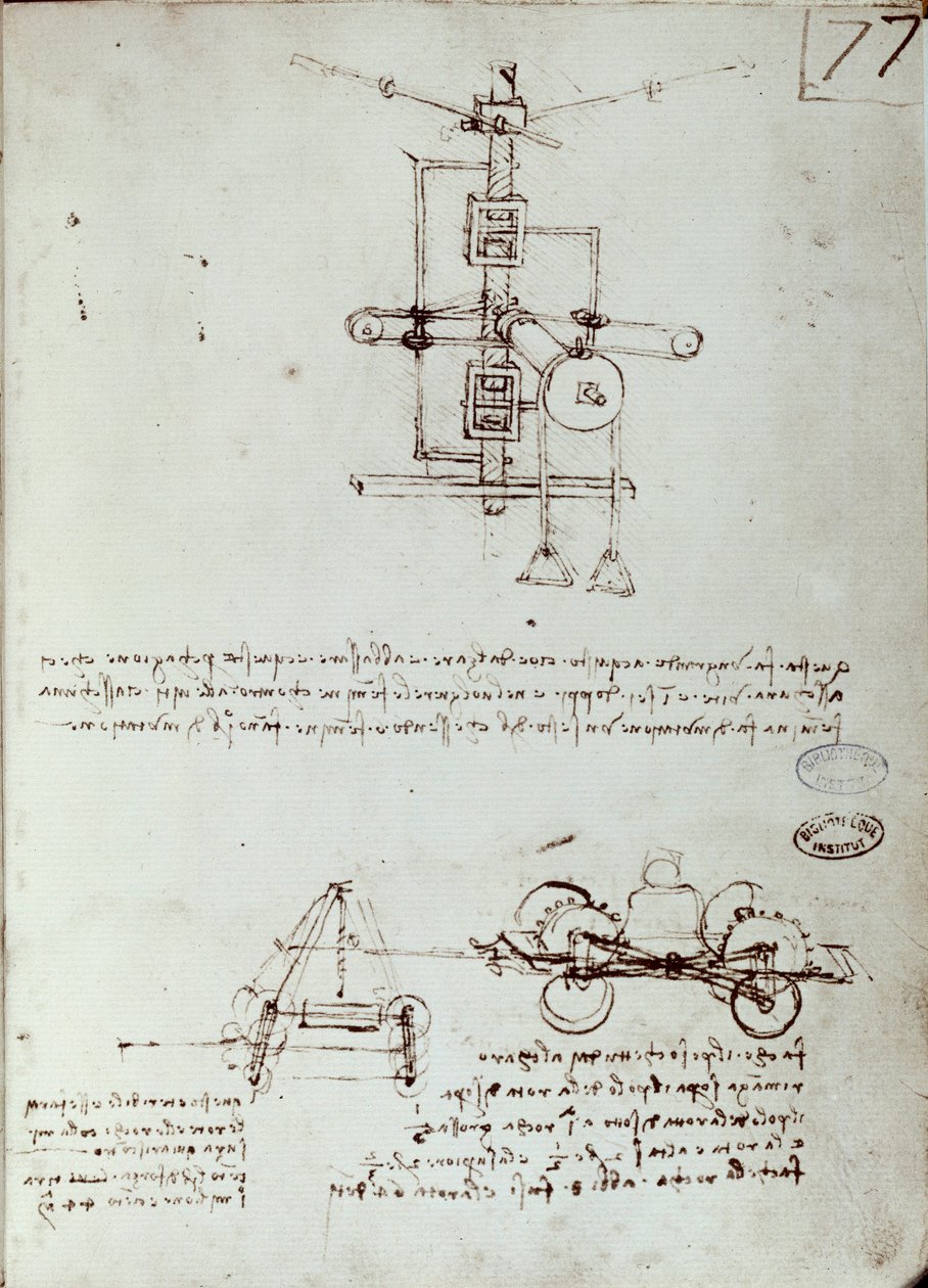 飞行器绘图。 莱昂纳多·达·芬奇 (Leonardo da Vinci) 手稿 作者 达芬奇（Leonardo da Vinci）
