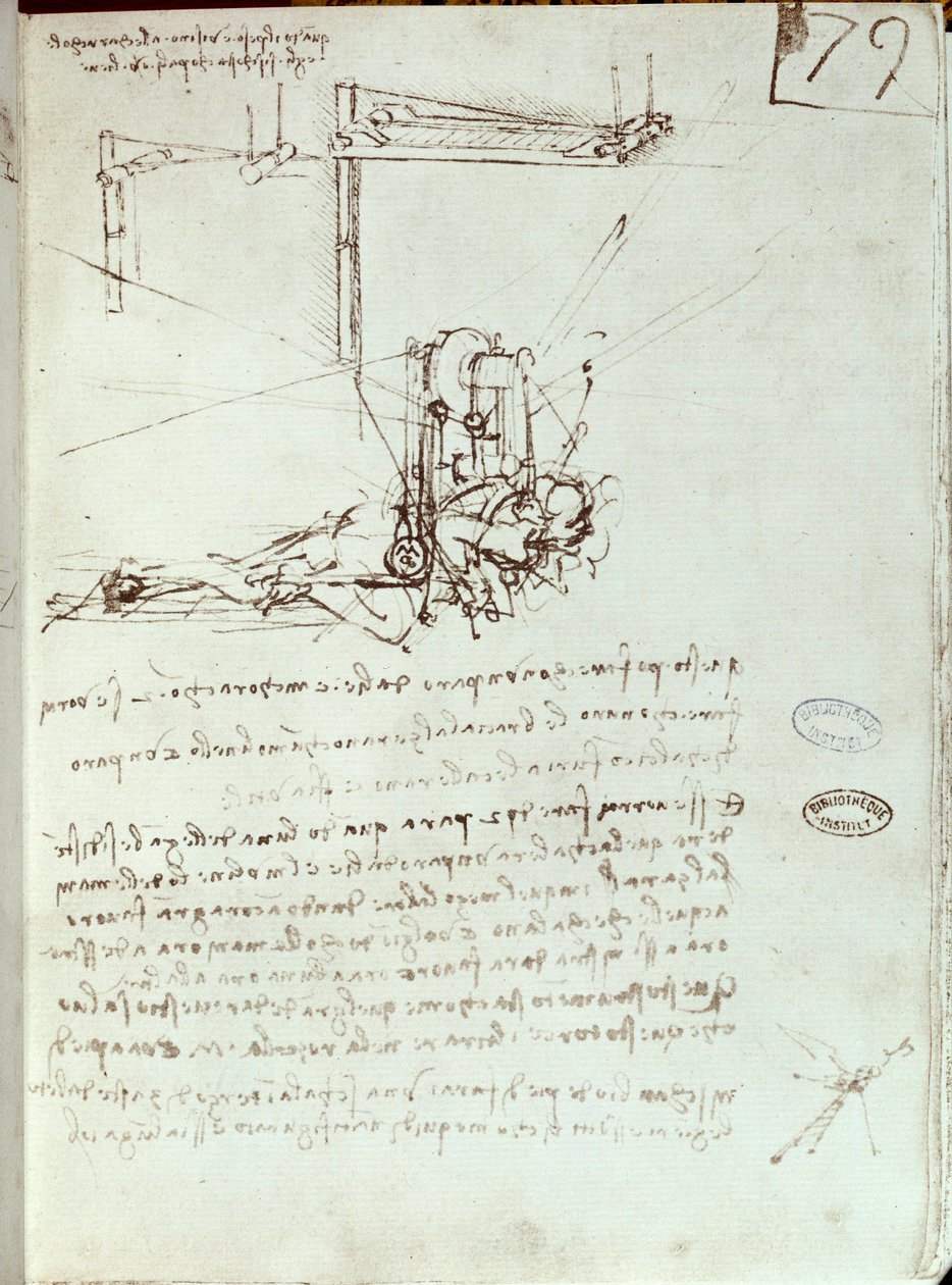 Flying machine drawing. Manuscript by Leonard De Vinci (Leonardo da Vinci 作者 达芬奇（Leonardo da Vinci）
