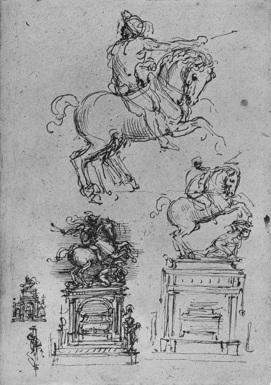 马术纪念碑四研究，c1480 1945年 作者 达芬奇（Leonardo da Vinci）