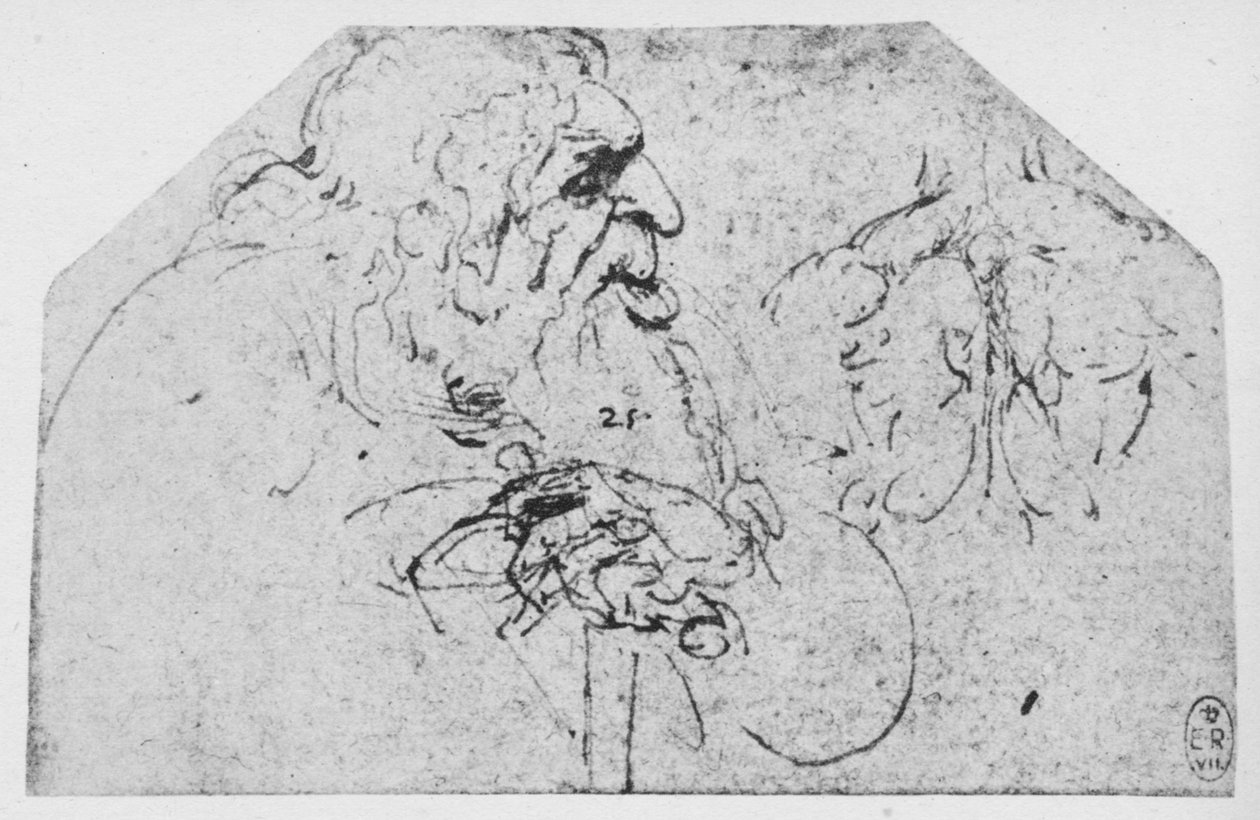 靠在棍子上的老人的半身，c1480 1945年 作者 达芬奇（Leonardo da Vinci）