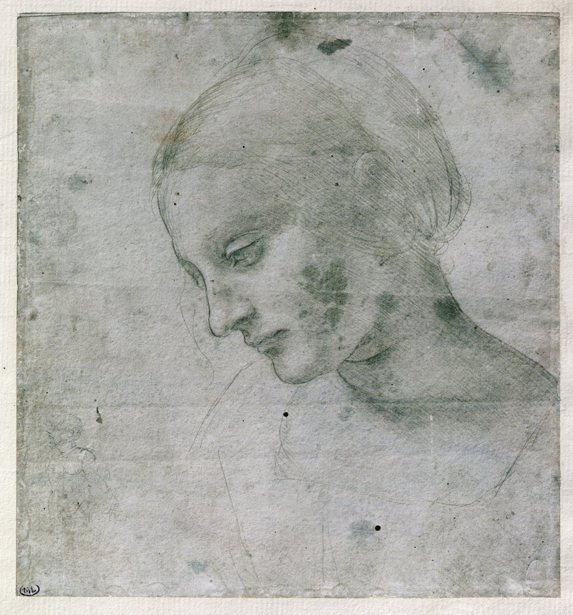 一名年轻女子的头或处女的头，c.1490（纸上的银点） 作者 达芬奇（Leonardo da Vinci）