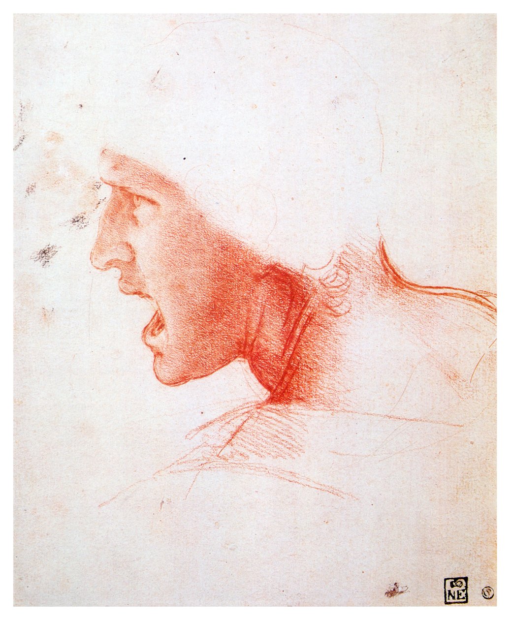 1503-1504年，一名男子的头像向左侧大喊 作者 达芬奇（Leonardo da Vinci）