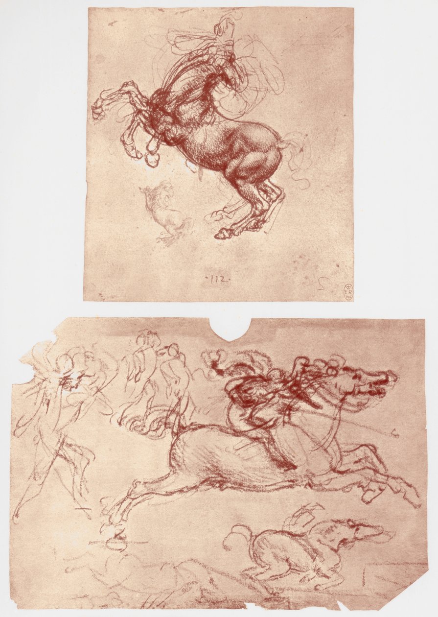 养马，以及骑兵和步兵，c1504。 作者 达芬奇（Leonardo da Vinci）