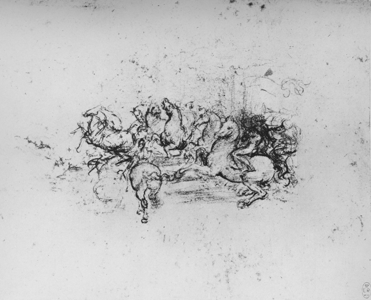 左旗前进的骑兵，c1480 1945年 作者 达芬奇（Leonardo da Vinci）