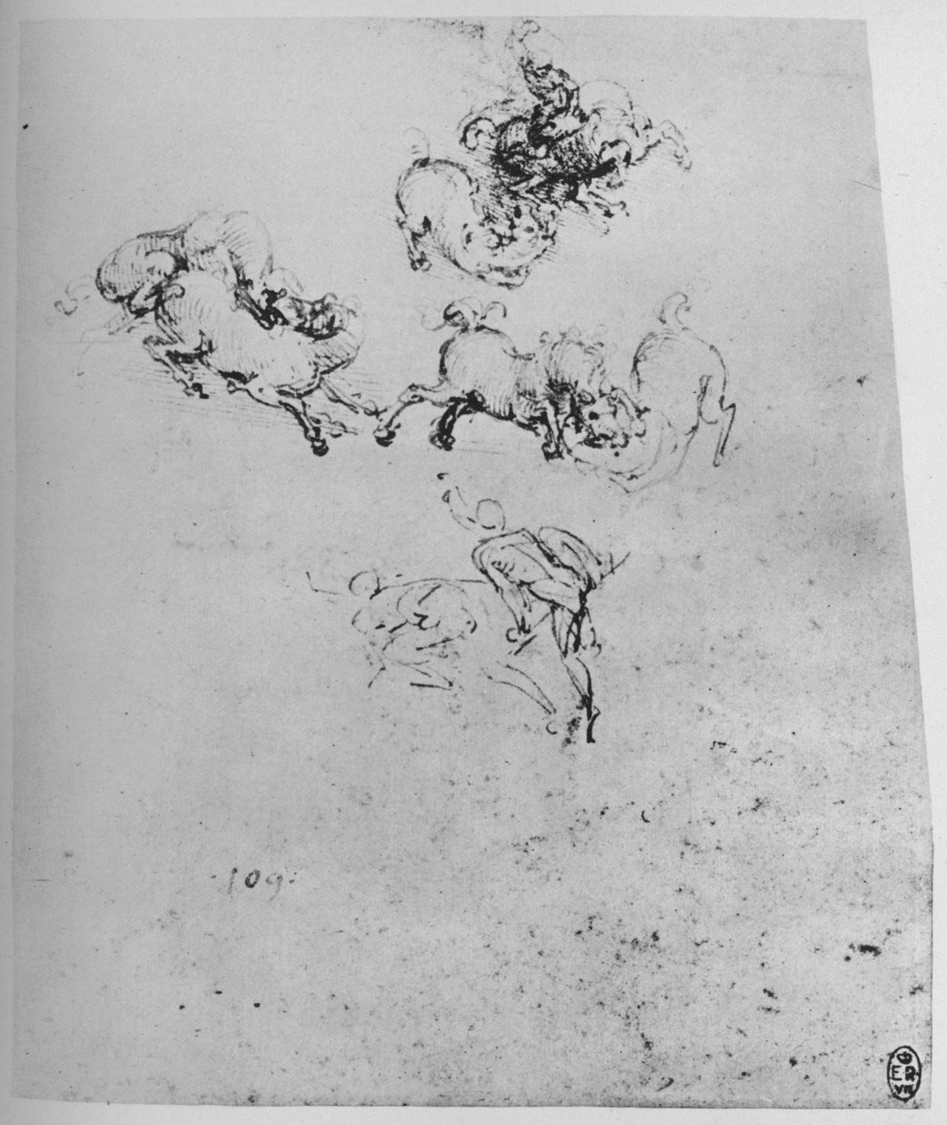 战斗中的马和骑兵，大约1945年 作者 达芬奇（Leonardo da Vinci）