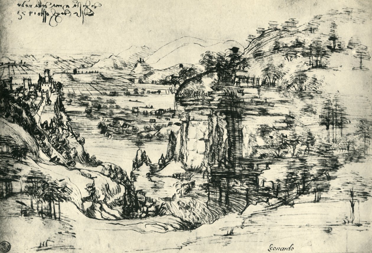 1943年8月5日，圣塔玛丽亚·德拉·尼芙（Santa Maria della Neve）的风景画。 作者 达芬奇（Leonardo da Vinci）