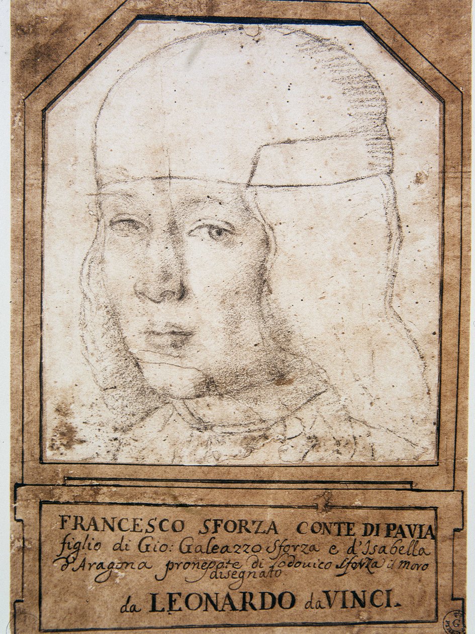 列奥纳多·达·芬奇 (Leonardo da Vinci) (1452 - 1519)：弗朗西斯科·斯福尔扎 (Francesco) 斯福尔扎 (1491-1512) 的肖像，米兰公爵吉安·加莱亚佐·玛利亚·斯福尔扎 (Jean Galeas Marie Sforza) (1469-1494) 的儿子 作者 达芬奇（Leonardo da Vinci）